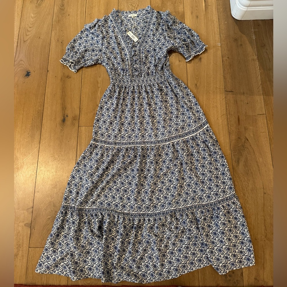 Max Studio Navy and Cream Patterned Maxi Dress